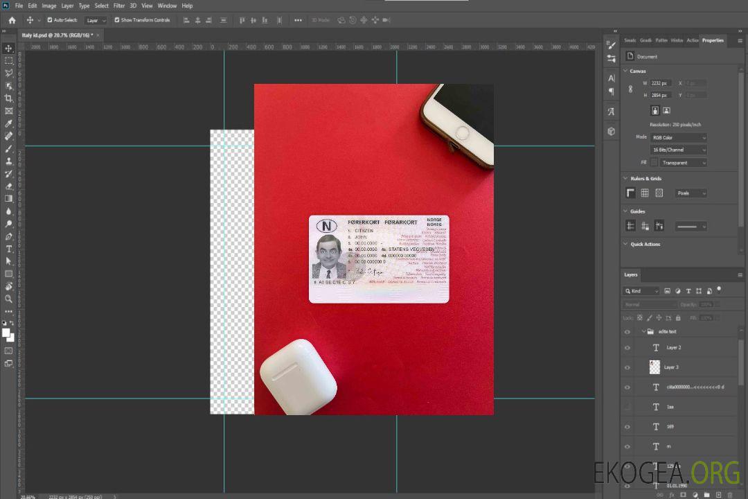 Modèle de permis de conduire norvégien, entièrement modifiable (2013 – présent) photolook AVANT template